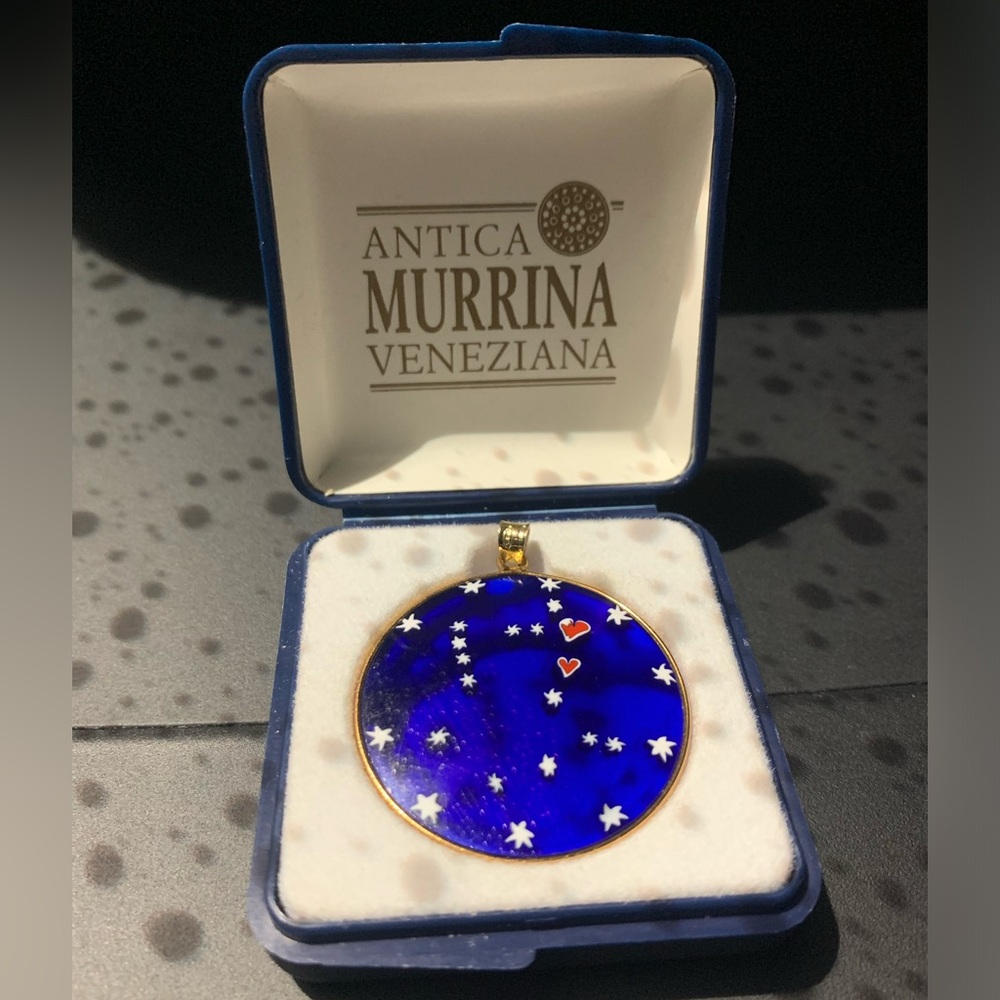 *RARE* Glass Of Venice Murano Pendant "Starry Night" w/ 2 hearts.